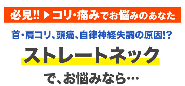 満足度92.7%の衝撃！！ストレートネックでお困りの方これまで10年以上、何をやってもダメだった方 首・肩・頭のコリ・痛み、体の不調に新提案！！